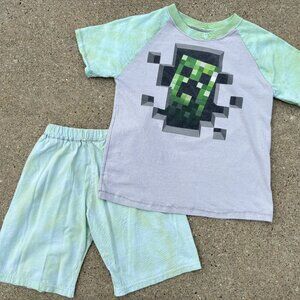 Minecraft video game Handmade upcycled t-shirt summer pajama short set size 6/7